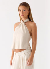 Maddox Linen Top - Oat