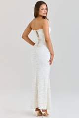 Solaine-Ivory Lace Corset Maxi Dress
