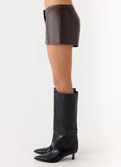 Coastline Faux Leather Mini Shorts - Chocolate