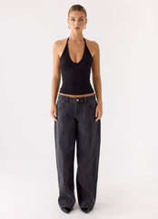 Roll Out Halter Top - Black
