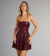 Sparkle Perfection Sequin Lace-Up Skater Dress