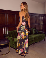 When In Bloom Printed Lace Trim Maxi Dress