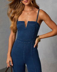 So Mila Denim Flare Jumpsuit