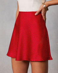 Olivra Satin Polka Dot Mini Skirt