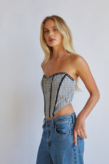 Kacey Lace Gingham Front Tie Corset