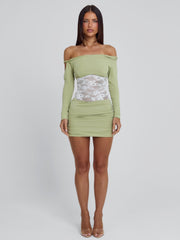 LEXA MINI DRESS GREEN WHITE