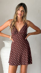 Halina Mini Dress - Chocolate/Nude Spot