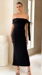 Halen Off Shoulder Midi Dress - Black