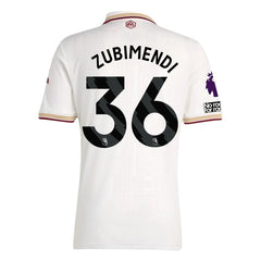 adidas Zubimendi Men's Arsenal FC Third Jersey 25/26 w/ NRFR + EPL Patches (White/Burgundy)