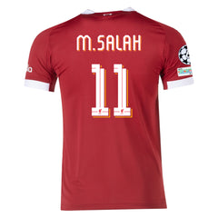 adidas Men's Liverpool FC Authentic Mohamed Salah Home Jersey 25/26 w/ Champions League Patches (Strawberry Red)