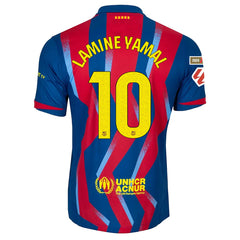 Nike Men's FC Barcelona Lamine Yamal 4th Jersey 25/26 w/ La Liga Patches (Blue/Red/Yellow)
