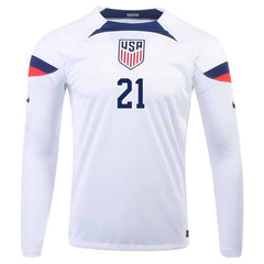 Nike United States Timothy Weah Home Long Sleeve Jersey 22/23 (White/Loyal Blue)