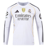 adidas Real Madrid Long Sleeve Home Jersey w/ Intercontinental + Champions League Patches 25/26 (White)