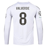 adidas Real Madrid Valverde Long Sleeve Home Jersey w/ Intercontinental + Champions League Patches 25/26 (White)