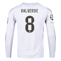 adidas Real Madrid Valverde Long Sleeve Home Jersey w/ Intercontinental + Champions League Patches 25/26 (White)