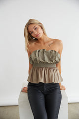 Gracie Strapless Taffeta Peplum Top