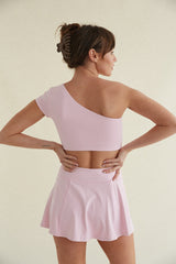 Mia Smoothing One Shoulder Crop Top in Pink