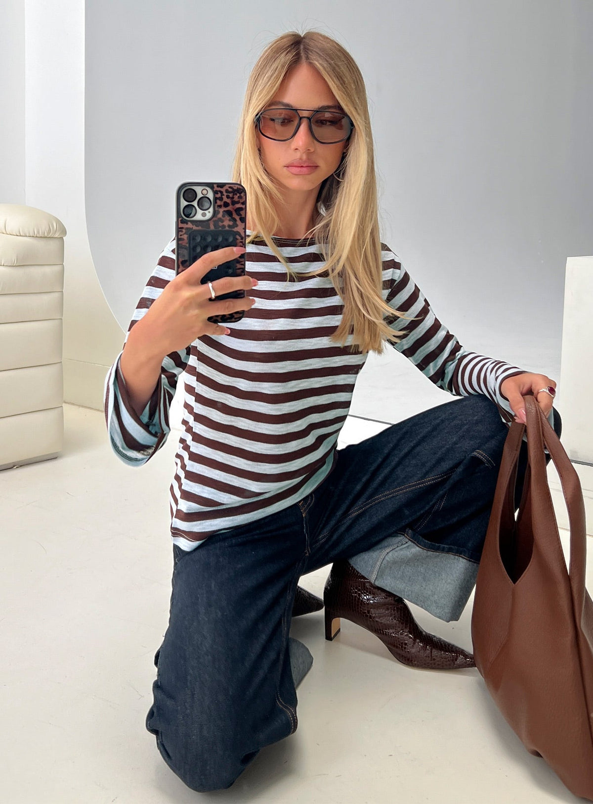 So Composed Boat Neck Long Sleeve Top Blue Stripe