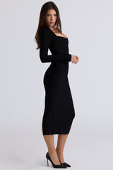 The Naomi-Black Long Sleeve Stretch Bandage Midi Dress