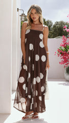 Melinda Maxi Dress - Chocolate / Cream Spot