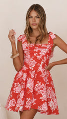 Haisley Mini Dress - Red Floral