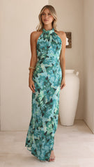 Oralia Maxi Dress - Dark Green Floral