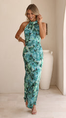Oralia Maxi Dress - Dark Green Floral
