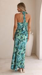 Oralia Maxi Dress - Dark Green Floral