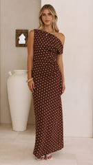 Gigi Maxi Dress - Chocolate/Nude Spot