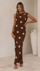 Beverly Maxi Dress - Chocolate/Cream Polka Dot