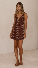 Halina Mini Dress - Chocolate/Nude Spot