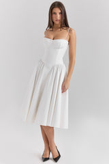 Samaria-White Corset Midi Dress