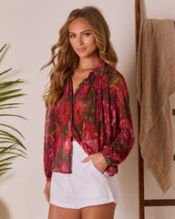 Camilah Print Pleated Chiffon Top