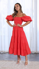 Chyna Midi Dress - Red