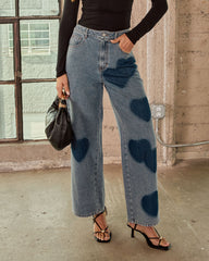 Just Lovers Heart Print Rigid Straight Leg Jeans