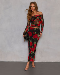 Warm Bloom Floral Mesh Off The Shoulder Top