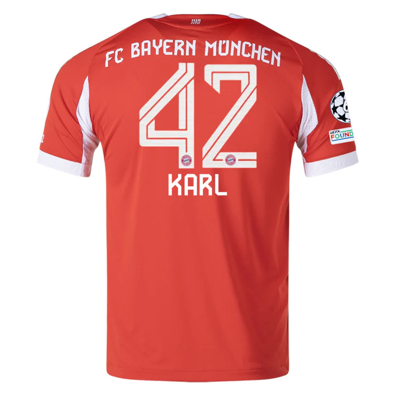 adidas Bayern Munich Karl Home Jersey w/ Champions League Patches 25/26 (Red)
