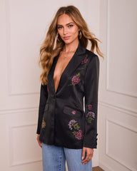 Remini Floral Embellished Satin Blazer