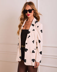 Love You Always Contrast Heart Print Blazer