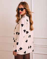 Love You Always Contrast Heart Print Blazer