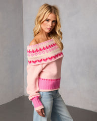 Maygen Off The Shoulder Knit Fair Isle Sweater