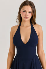 Solada-Navy Georgette Halter Midi Dress
