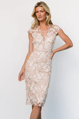 Monique Embroidered Midi Dress | Champagne
