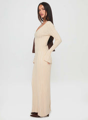 Gratuita Long Sleeve Rib Maxi Dress Cream