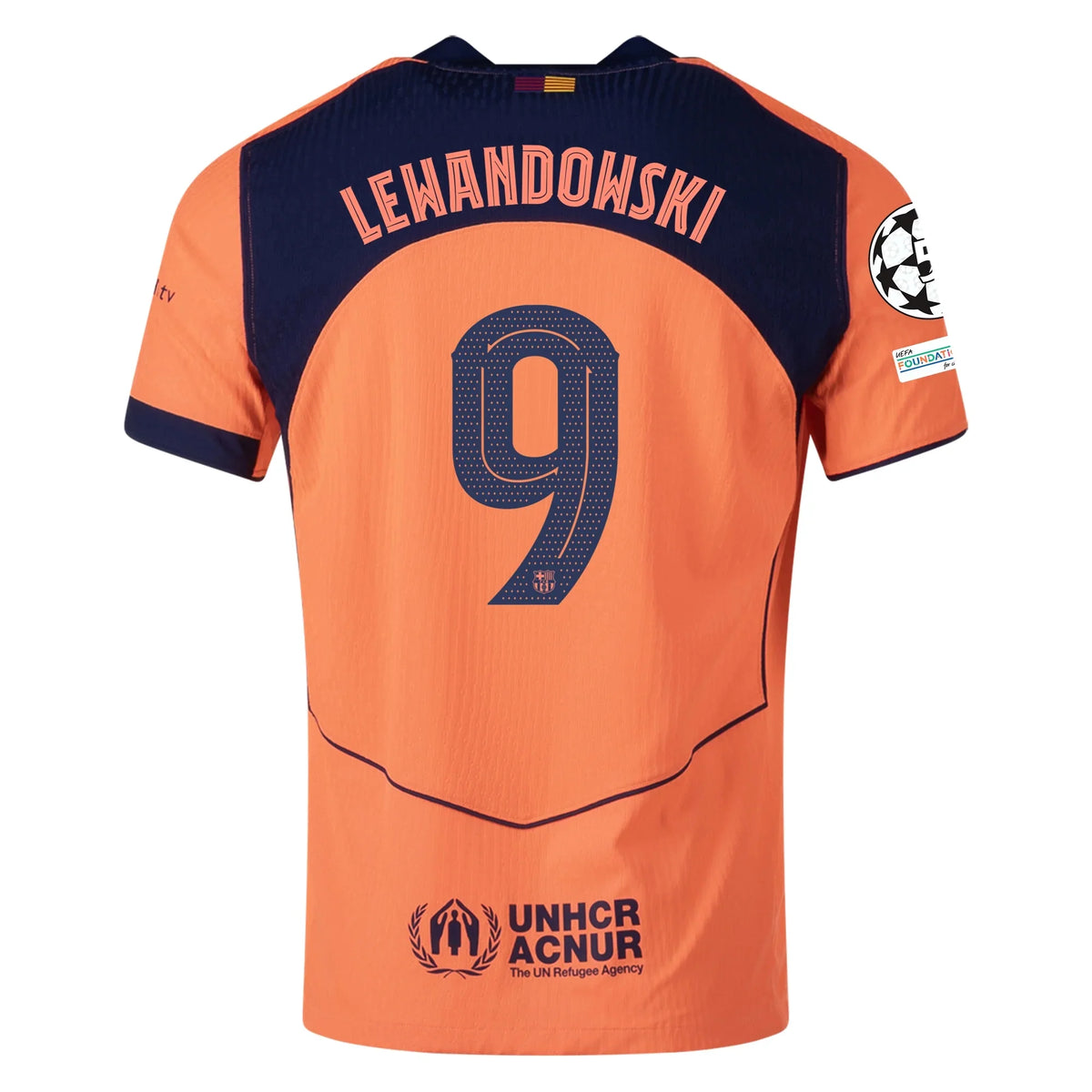 Nike Lewandowski FC Barcelona Third T90 Authentic Jersey 25/26 w/ Champions League Patches (Mango/Navy)
