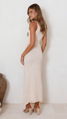 Tamasha Knit Maxi Dress - Beige / Gold Star