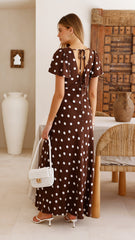 Rayne Maxi Dress - Brown/White Polka
