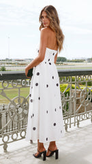 Tahlia Midi Dress - White Polka Print