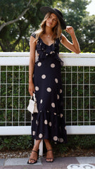 Taylee Midi Dress - Black/Cream Polka