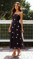 Tahlia Midi Dress - Black Polka Print